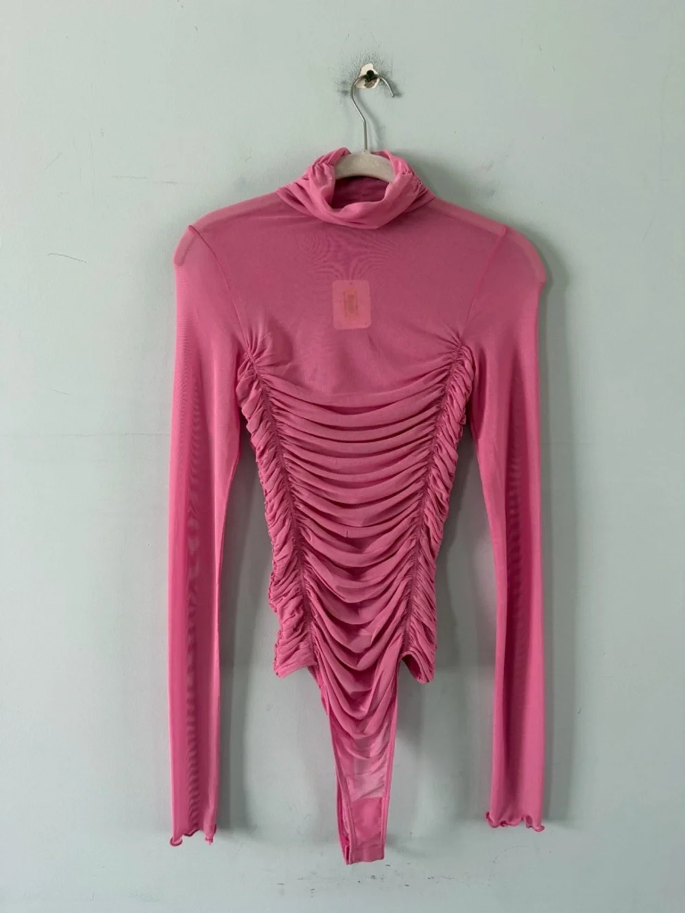 NWT Free People Under It All Fiji Flower Pink Mesh‎ Ruched Boho Bodysuit